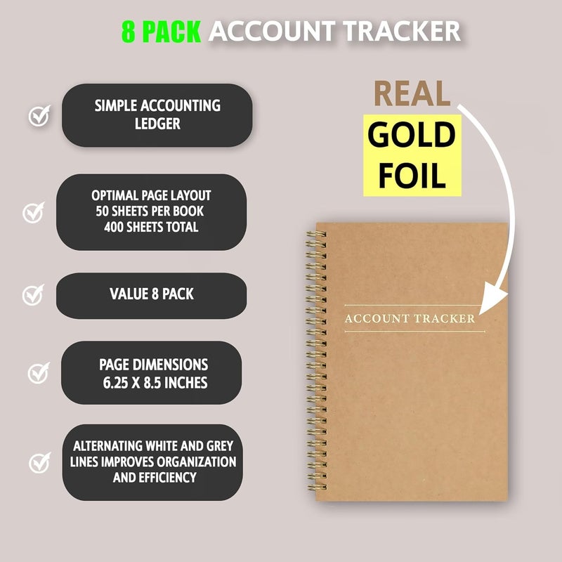 Eryqas 8 Pack Accounting Ledger Books for Home Budget Tracking, Business Bookkeeping - Home Expense Tracking Notebook - Expense Ledger for Small Business Bookkeeping - Bookkeeping Book (100 Pages 8 Pack) - Image 2